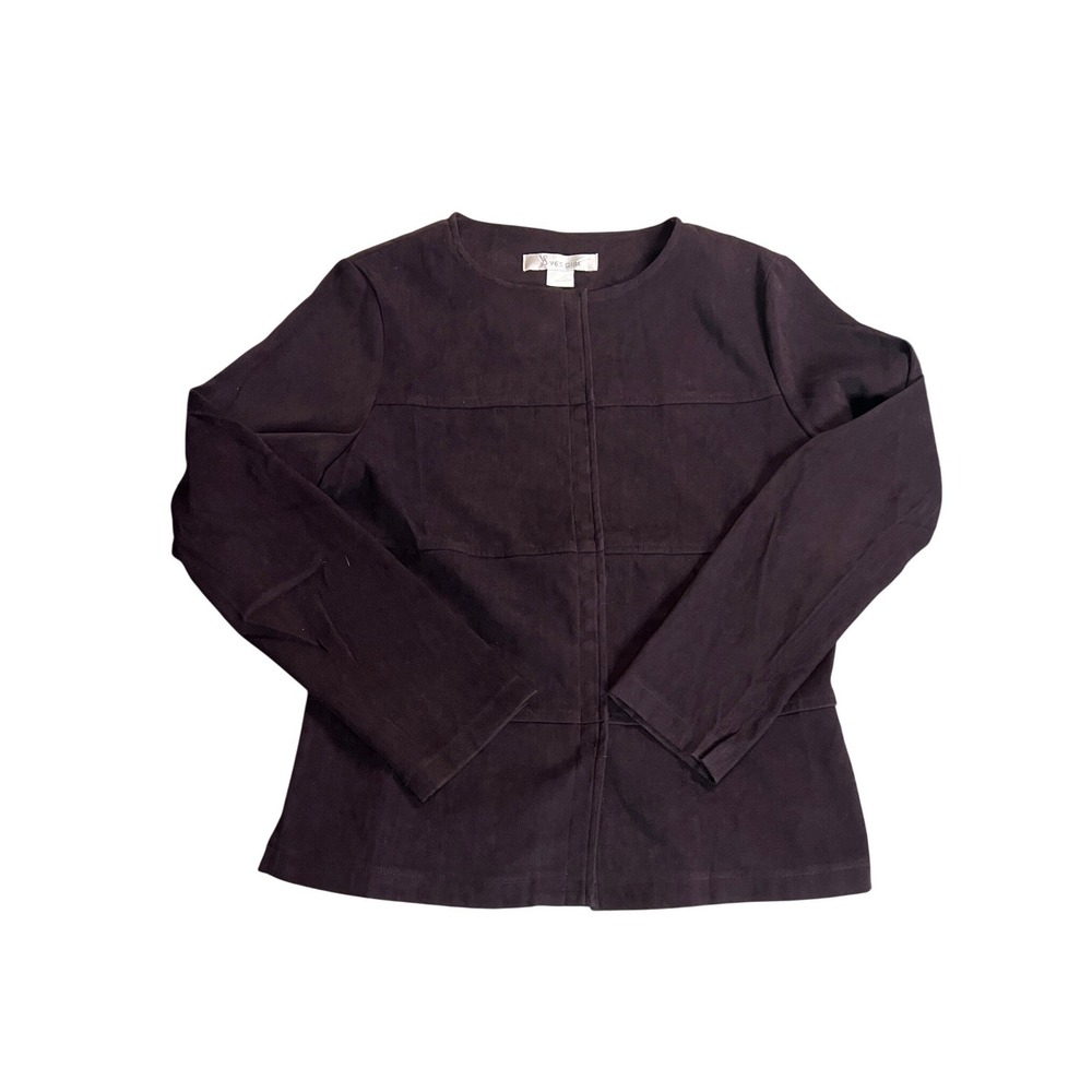 Yes Girl 90s Faux Suede Jacket Women Medium Brown Snap Button Front